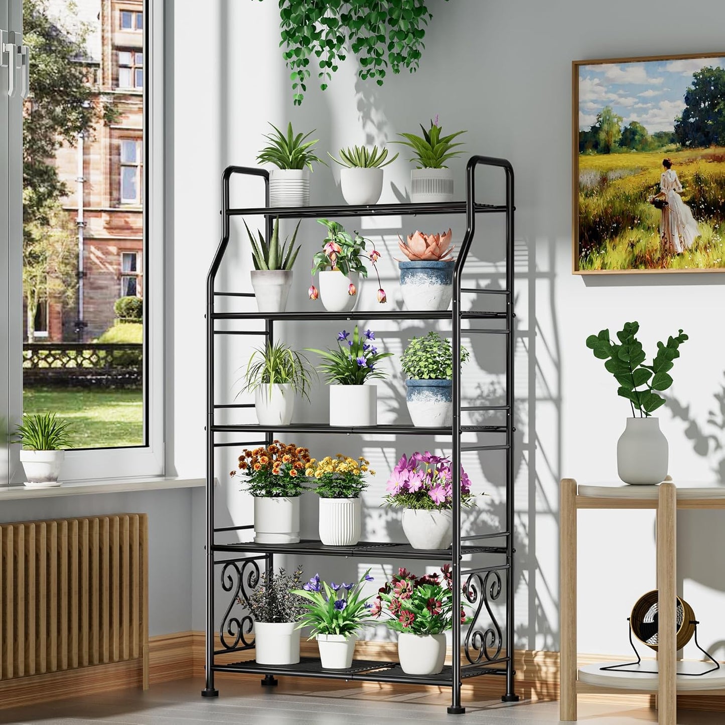 GIOTORENT Plant Stand Outdoor Indoor 5 Tier Metal Waterproof - 53.2" Plant Shelf for Patio, Balcony, Living Room, Large Capacity Tiered Plant Rack, Black