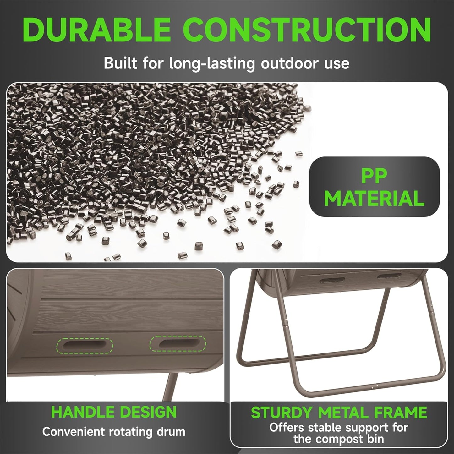 Dual Chamber Tumbling Composter 43 Gallon Large Outdoor Tumbling Composter Efficient Batch Composting Easy Turn Design (Grey)