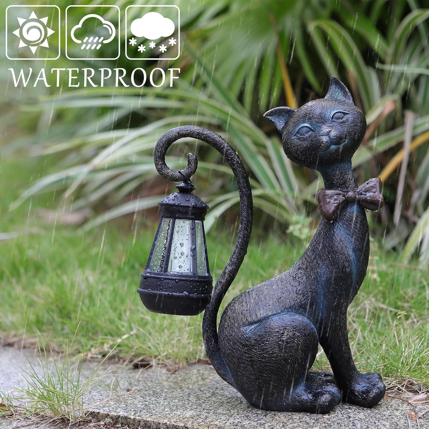 Whimsical Outdoor Cat Statues with Solar Garden Lantern:Cat Garden Statues for Outside Fall Decor Clearance,Outdoor Figurine for Yard Art Lawn Ornaments Patio Balcony Home House - Birthday Gifts