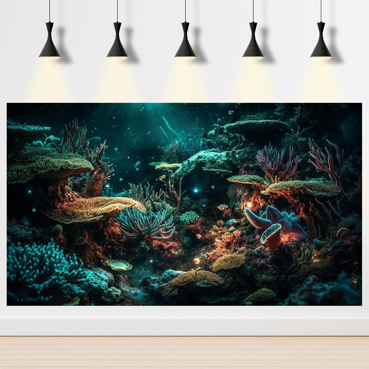 Aquarium Background Colorful Picturesque Coral Reef Terrarium Background Tropical Sea Various Hard Corals Underwater Landscape Fish Tank Backdrop Aquarium Poster Background Vinyl 48x20in