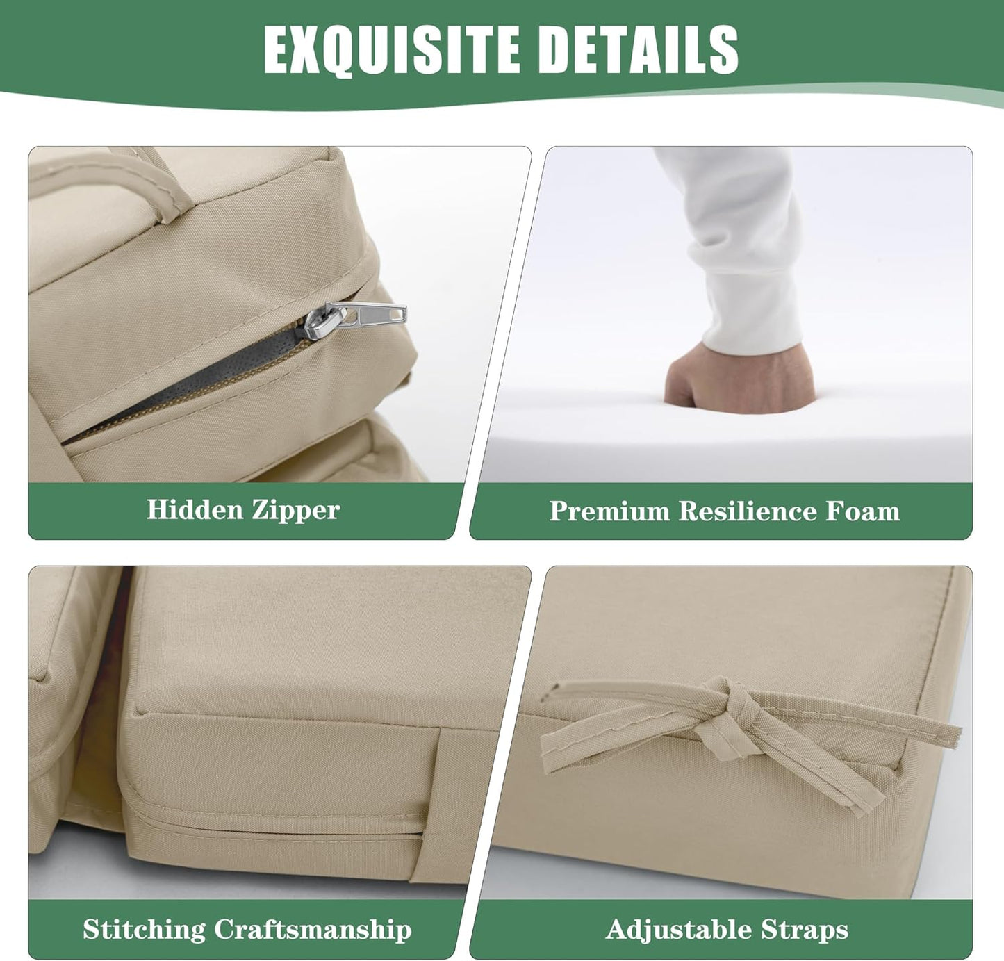 Chaise Lounge Cushions Outdoor Set of 4 - Waterproof and Fade Resistant Sun Lounger Replacement Cushion - Patio Lounger Pads with Removable Cover for Pool, Deck, Lawn, 72 x 21 x 3 Inch, Cream