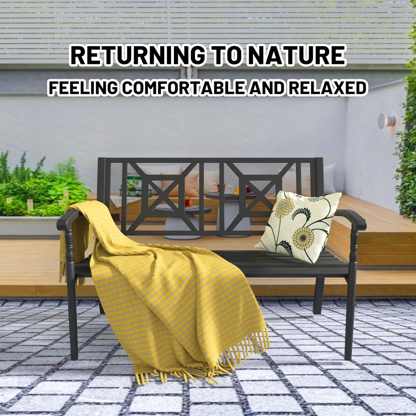 YLGJ&TIDY 50" Outdoor Bench, Metal Garden Bench, Patio Park Bench with Backrest & Armrests, Rust-Resistant, Perfect for Gardens, Parks, Porch, Lawn and Yard (BENCH05)