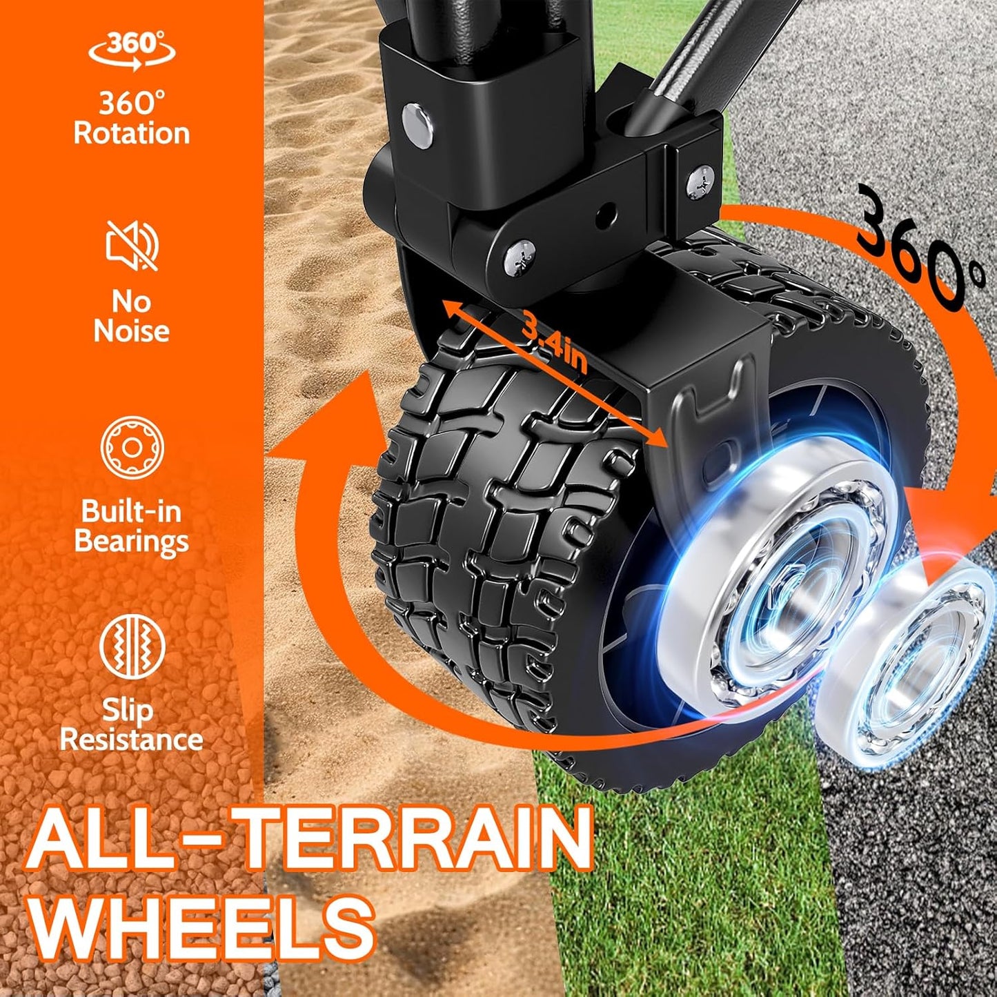 Collapsible Wagon with Big Wheels, Beach Wagons Carts Foldable with All-Terrain Wheels, Large Weight Capacity Heavy Duty Carts with Cup Holders for Camping, Garden, Sports, Grocery Black