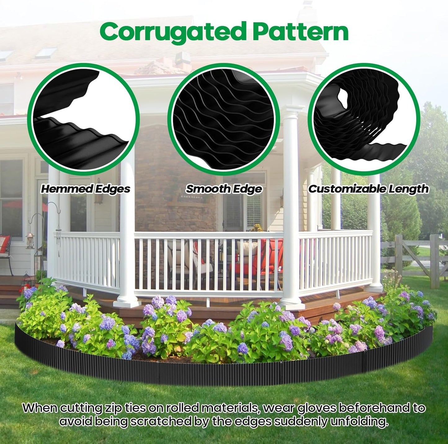 Corrugated Metal Garden Edging,Sturdy Tall Landscape Edging Borders with 6pcs Anchor Stakes, Perfect DIY for Flower Beds, Lawn and Pathway,Tree Surrounds,Paver Edges (Black 6"×20FT)