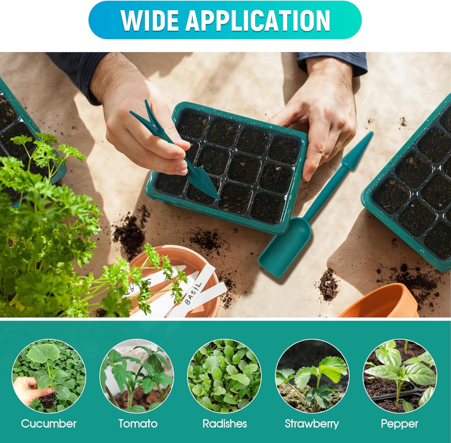 12-Set Seed Starter Tray with Grow Light, Seed Starting Trays Kits with Timing Controller Adjustable Humidity Domes Heightened Lids(12-Cells Per Tray)