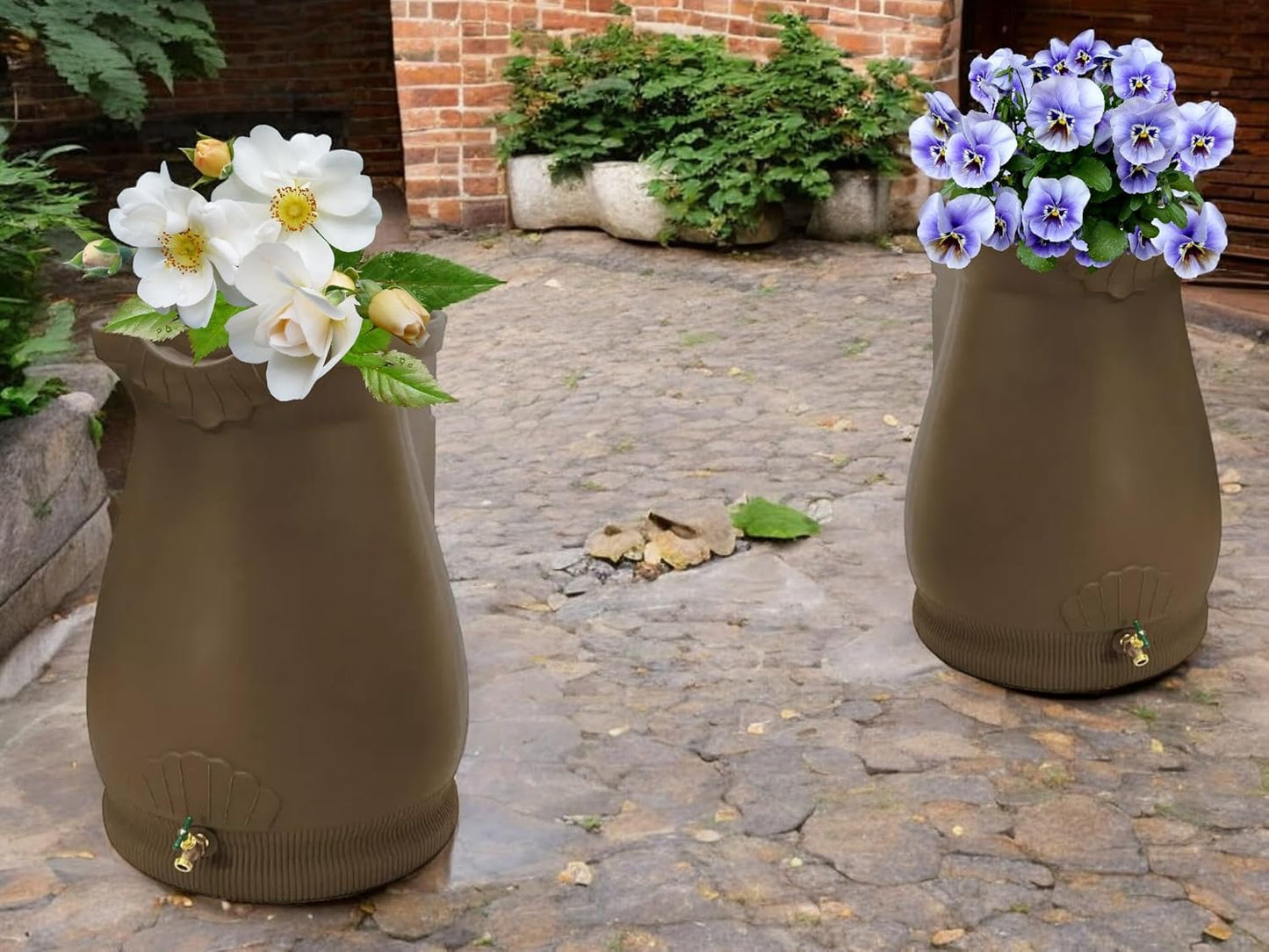 65-Gallon Urn Rain Wizard Decorative Barrel (Oak, 2 Pack)