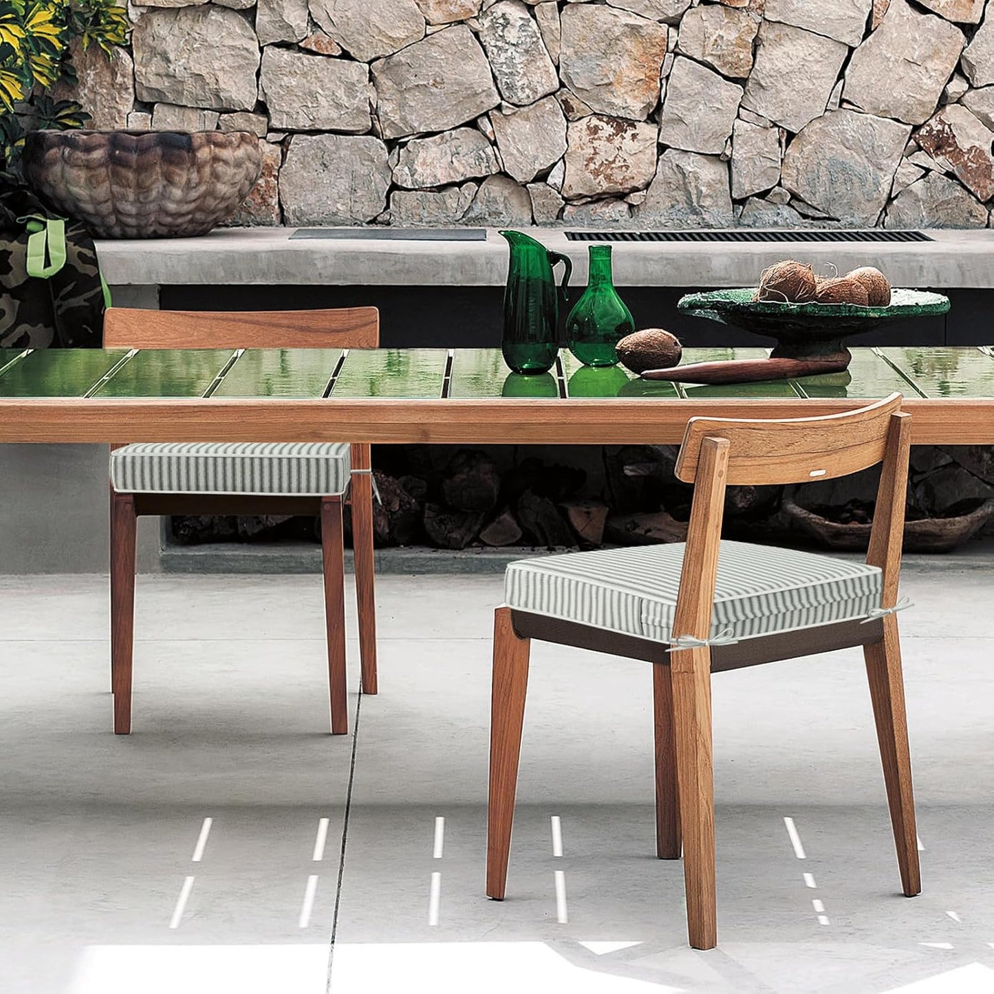 Square Corner Seat Cushions, 19" x 19" x 3", Set of 4, Indoor Outdoor Water Repellent Universal Chair Pads with Ties for Patio Furniture, Garden Deck Dining Chairs, Black and White