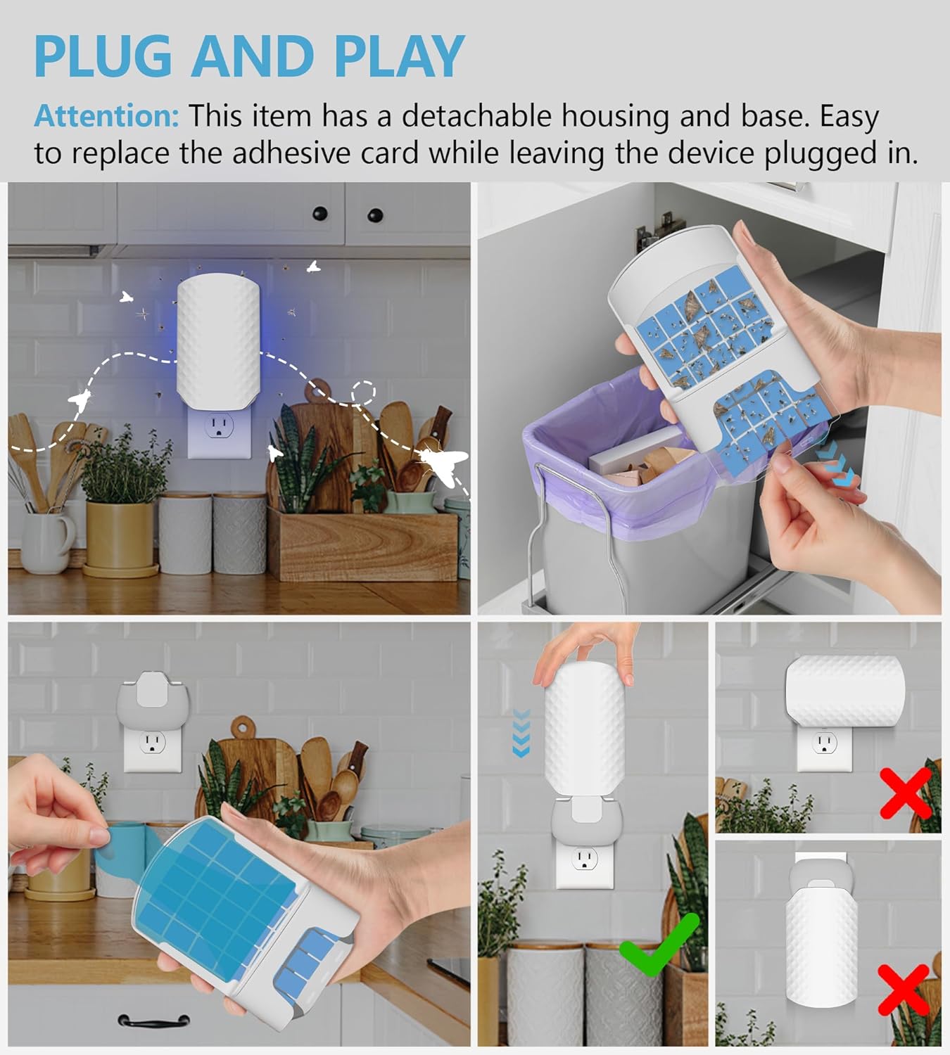 Flying Insect Trap for Indoors, Bug Killer Light Trap for Fruit Flies, Gnats, Moths, and Houseflies, 1 Device + 4 Refills, Best Fly Traps for Home, Kitchen, Bedroom, Plant Area, Garages