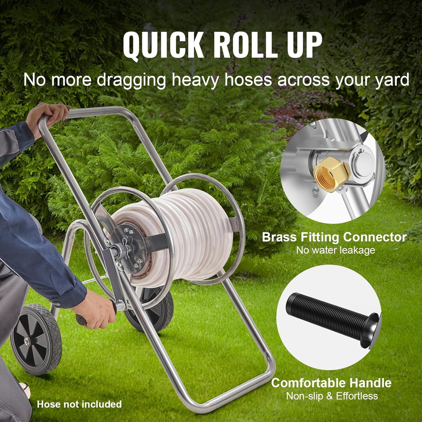 VEVOR Hose Reel Cart, Hold Up to 175 ft of 5/8’’ Hose (Hose Not Included), Garden Water Hose Carts Mobile Tools with Wheels, Heavy Duty Powder-coated Steel Outdoor Planting for Garden, Yard, Lawn