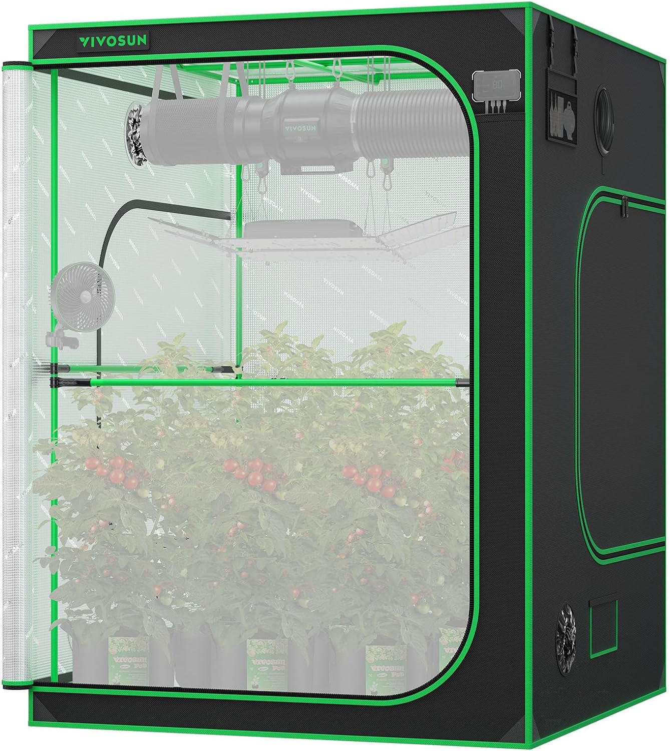 VIVOSUN P558 60"×60"×80" PRO Grow Tent, with Thick 1 inch Poles, Strengthened High Reflective Mylar Oxford Fabric, Extra Hanging Bars & High CFM Kit for Hydroponics Indoor Plant for AeroLight A200SE×3