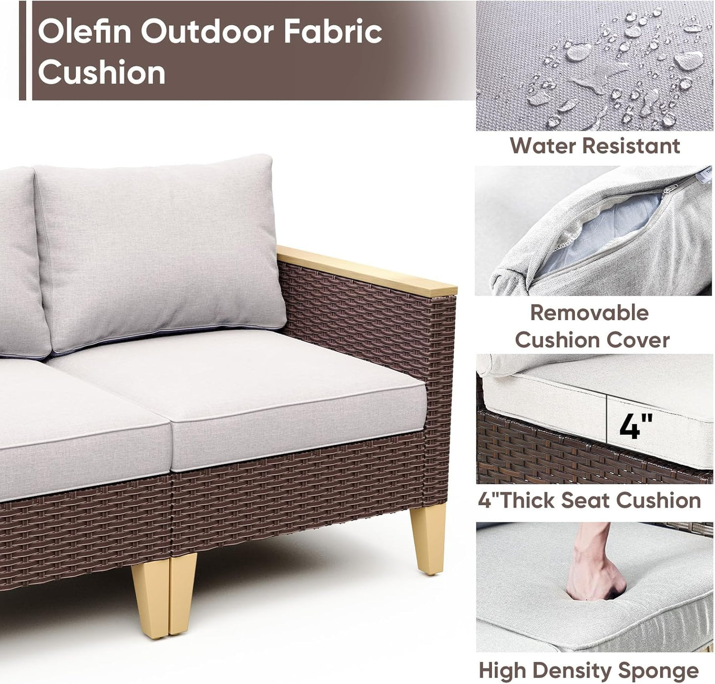 HUMMUH 8 Pieces Patio Furniture,Outdoor Modular Sectional Couch Swivel Rocking Chairs with Ottomans,All Weather PE Wicker Patio Conversation Sets for Garden Porch Backyard