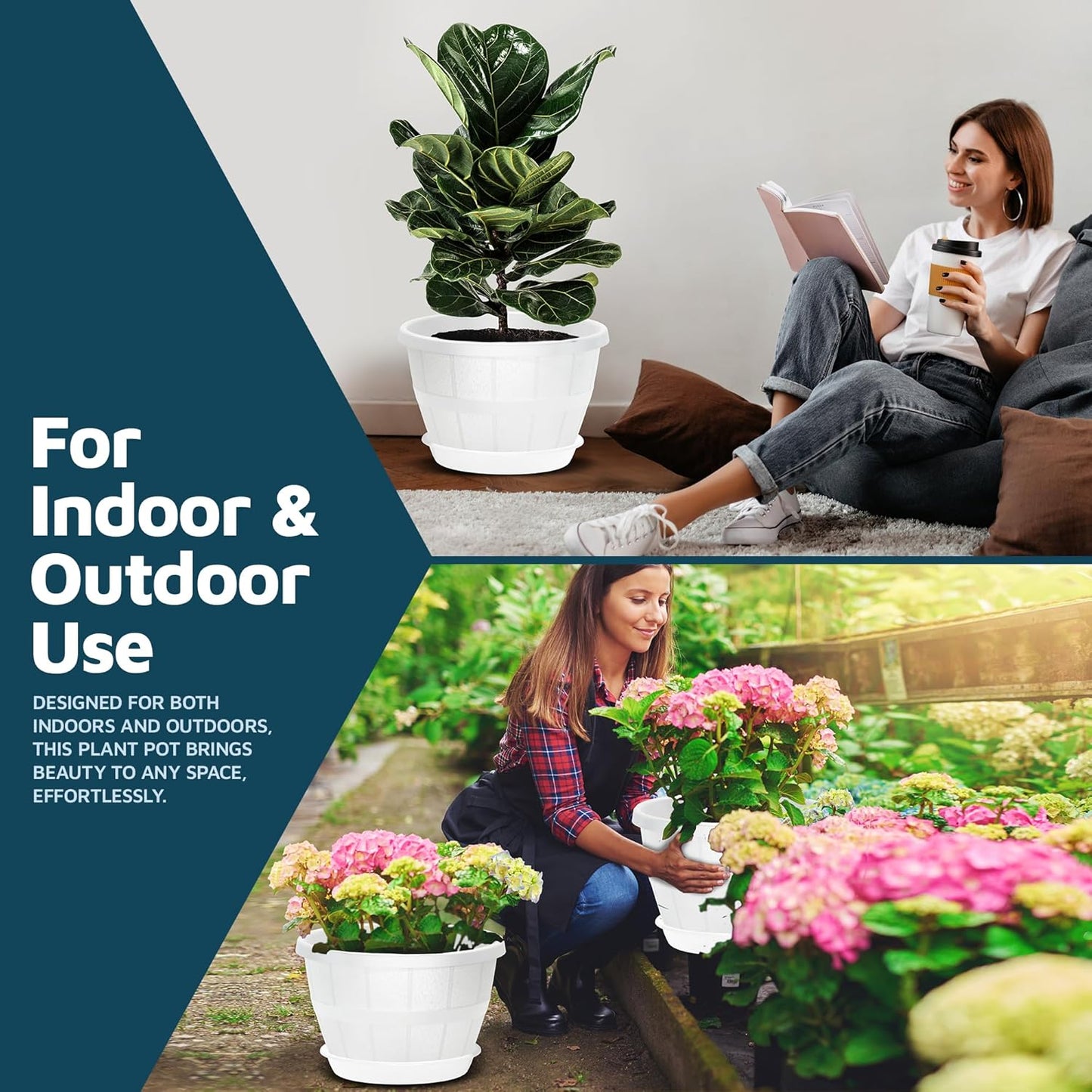 10-Inch Whiskey Barrel Planters Outdoor Pack of 20 - Durable Plastic Plant Pots for Indoor & Outdoor Use with Drainage & Saucer, Lightweight Rustic Barrel Planters for Flowers, Herbs & Small Plants