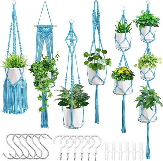 Macrame Plant Hangers, 6Pack Hanging Planters for Indoor Plants w/ 6 Set Hangers Kit Handmade Macromay Plant Hangers Indoor Flower Pots Holder Stand for Boho Home Décor (POTS NOT Included)