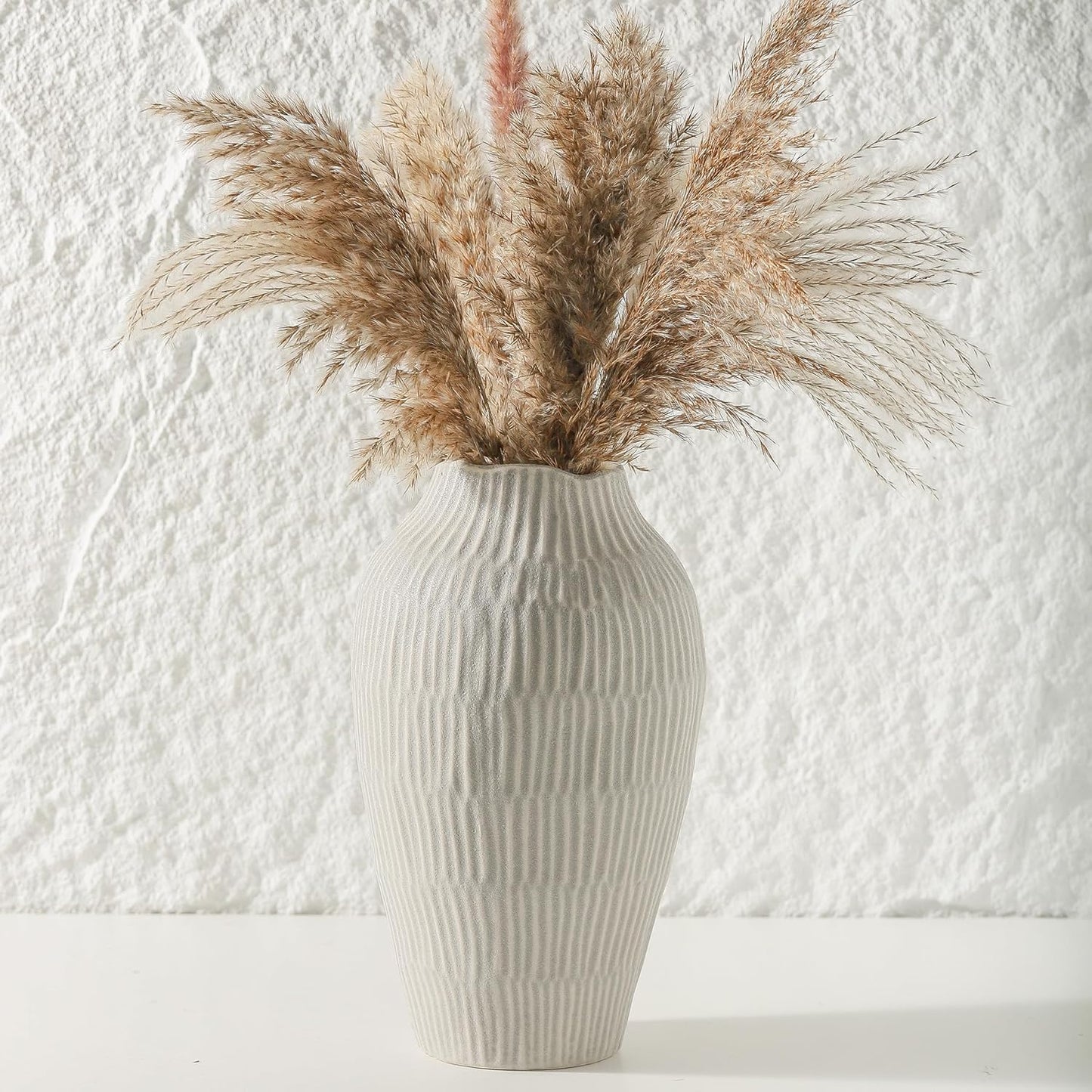 Ceramic Vase for Home Decor,11.6 Inch Flower Vases,Decorative Blue Vase for Pampas Grass,Modern Art Texture Vases for Home Entryway Living Room Dining Table Farmhouse Office Decor(Grey)