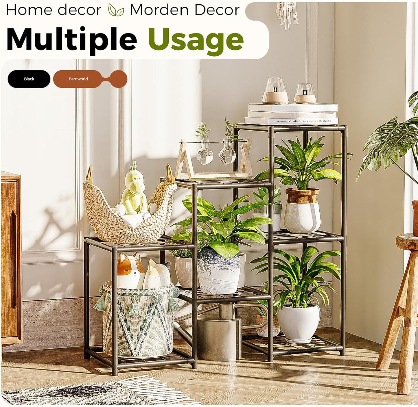 Bamworld Black Plant Stand Outdoor Metal Plant Shelf for Multiple Plants 3 Tiers Ladder Plant Holder Waterproof for Garden Living Room Patio Morden Home Decor Gardening Gifts