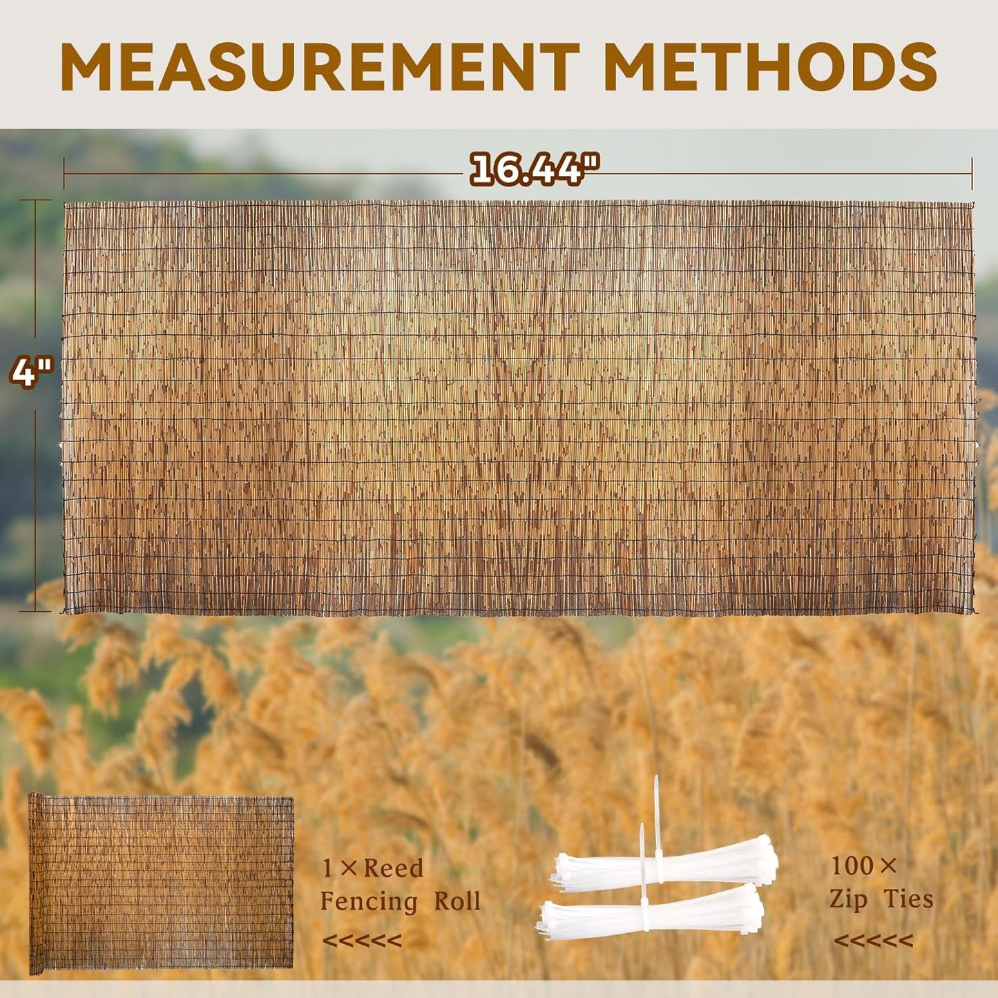 Natural Reed Fencing, Eco-Friendly Reed Fence, 4 feet High x 16.44 feet Long, Reed Screen for Backyard Patio Garden and More,Brown