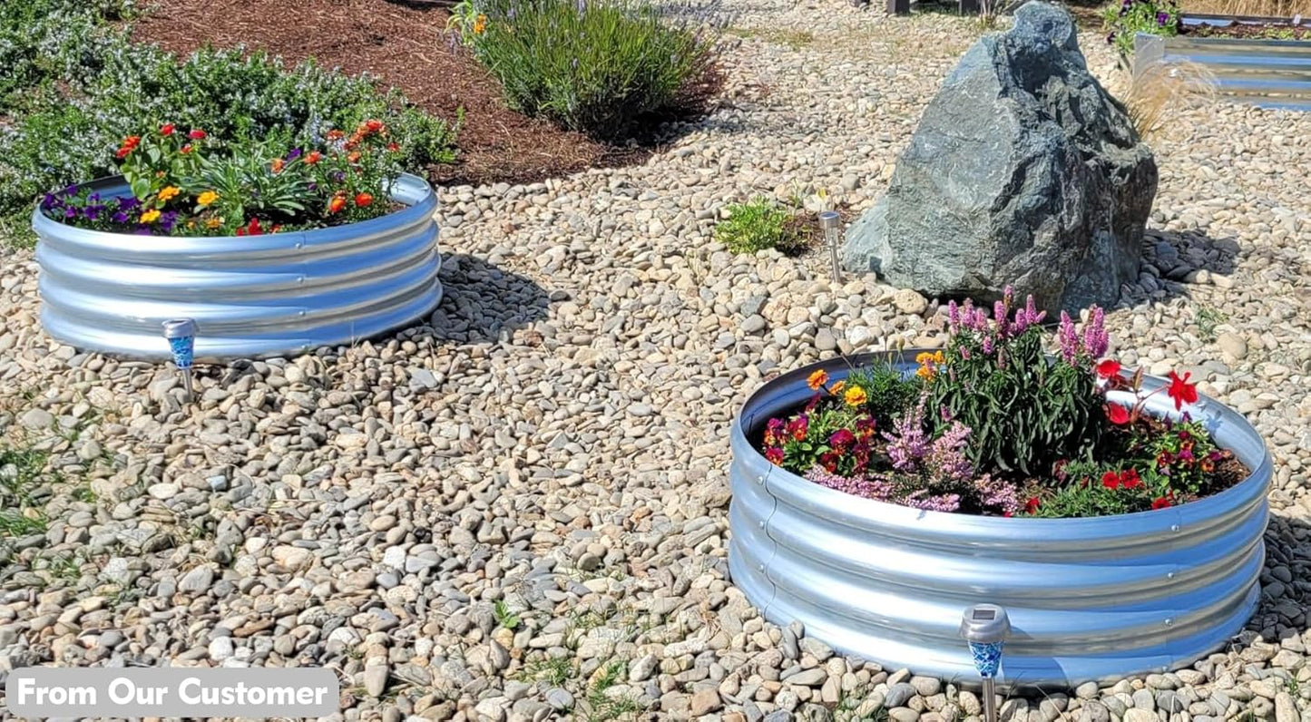 FORTUNO 2 Pack 3 Ft Round Galvanized Raised Garden Bed Box 36 Inches Metal Outdoor Flower Bed Steel Patio Ground Planter for Planting Vegetables and Herb, Silver