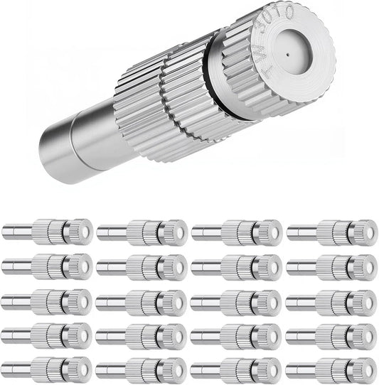 Mornajina 20 Pcs Brass Misting Nozzles Mister Replacement Nozzles with Filter Mesh Fit 1/4" Water Misting Nozzle Tees, 0.012"/0.3mm Orifice Misting System Heads Sprayer for Outdoor Cooling System