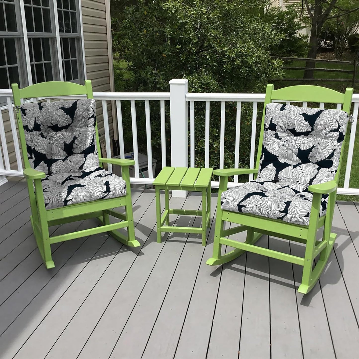 LVTXIII Outdoor Tufted Seat Cushions, Solid Seat and Back Chair Cushion with Ties, Patio Replacement Rocking Chair Cushion for Outdoor Furniture Use, 21 W x 21D, 2 Pack, Black Lush Leaf Jungle