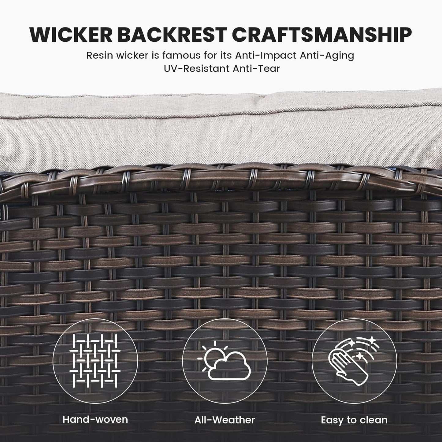 Outdoor Furniture 3-Seater Rattan Sofa Patio Wicker Sofa Couch Furniture Set with Washable Cushions