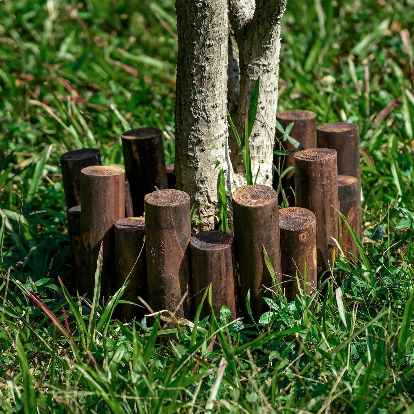 Wood Garden Fence, Natural Wooden Solid Log Edging Border Decorative for Flower Bed Barriers and Landscape Fencing