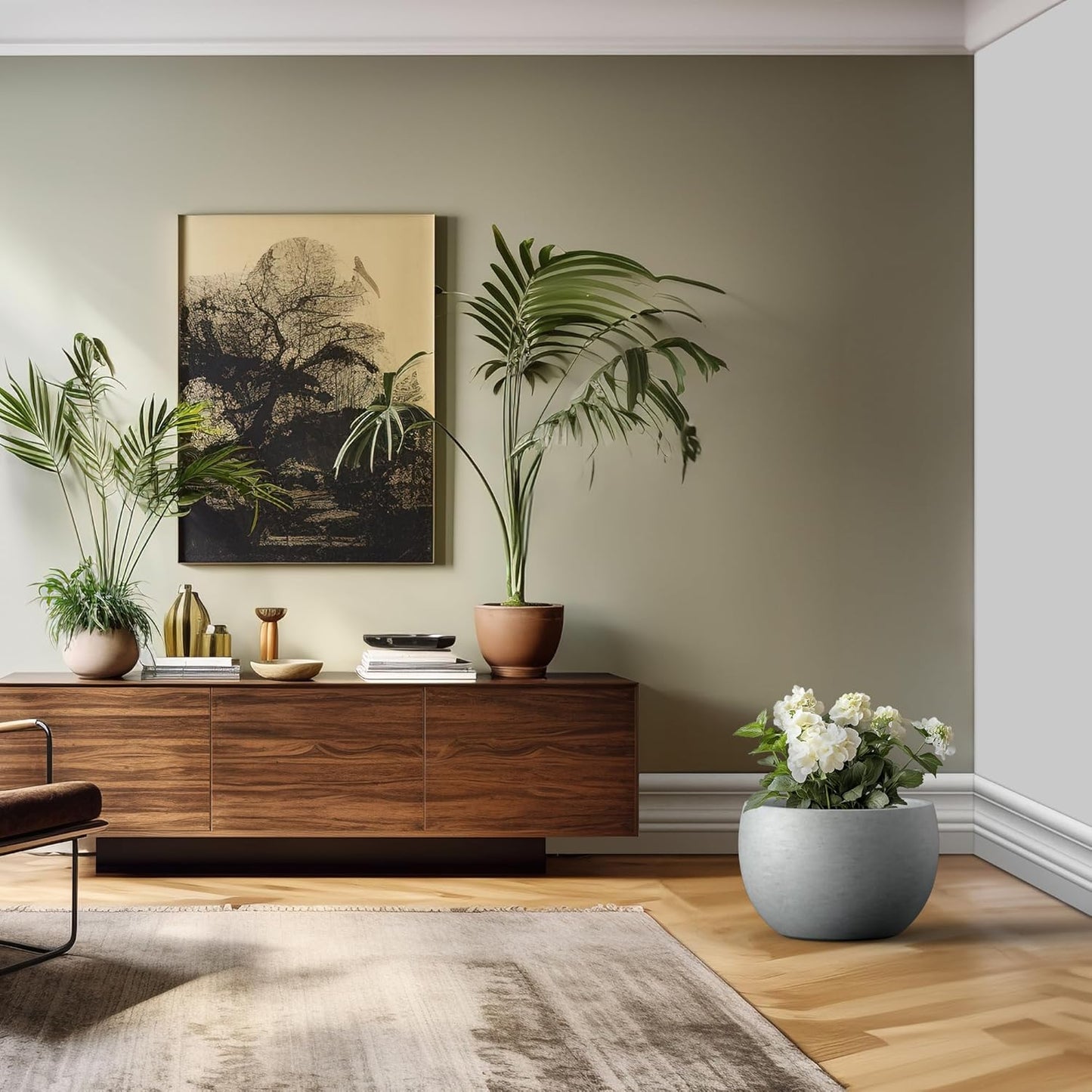 Kante 19.9" Dia Round Concrete Planter, Outdoor/Indoor Large Bowl Plant Pots with Drainage Hole and Rubber Plug for Garden Patio Balcony Home, Natural Concrete