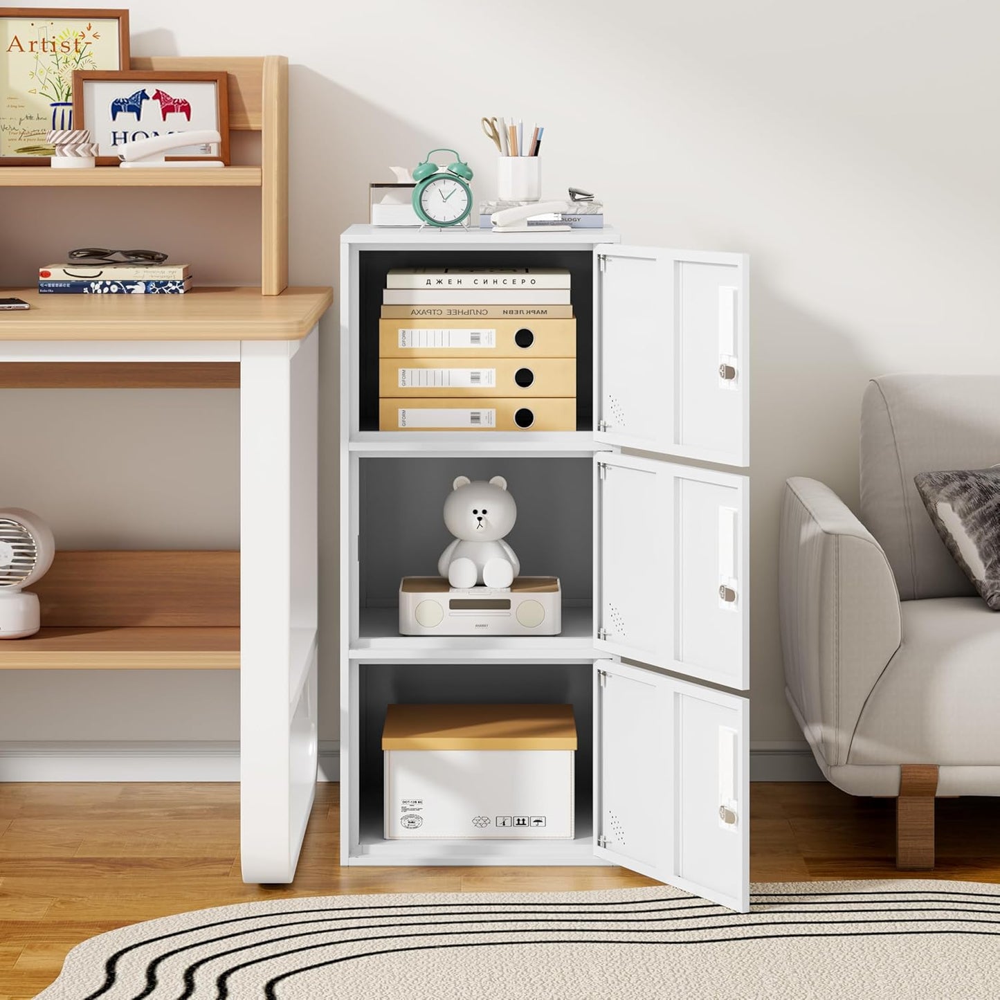 9 Door Metal Storage Locker Cabinet for Office, Home, Gym, School, Steel Cabinet to Storage File, Toys, Shoes and Sports Equipment, Locker Organizer for Gym Office Bedroom (3 Door, White)