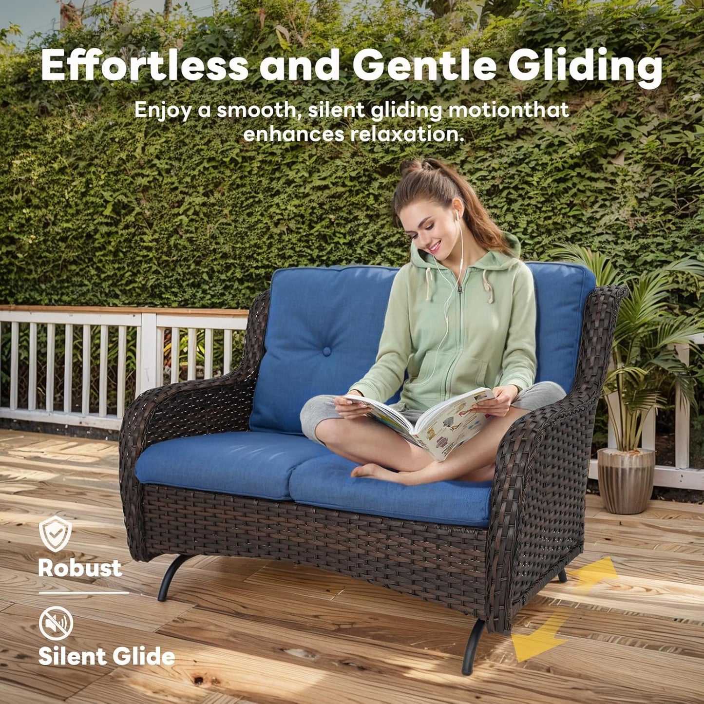 Outdoor Patio Furniture Set - 7 Piece Brown Wicker Conversation Patio Furniture Set All Weather Swivel Chairs with Ottoman and Loveseat Glider Chair for Deck Balcony Backyard