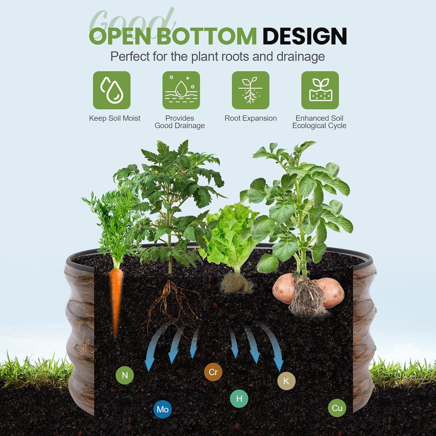 G GOOD GAIN Round Raised Garden Bed - 2Pcs 2x2x1ft Galvanized Steel Planter Boxes Outdoor with Rubber Edge Trim | Metal Raised Beds for Gardening Vegetables Flowers Fruits Herbs (Wood Grain)