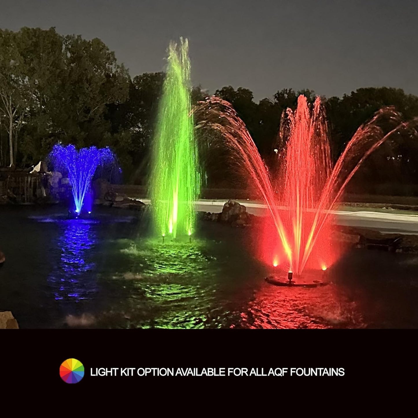 HALF OFF PONDS Floating Fountain – 1.5 HP Pond Aerator, 100' Cord – 12,500 GPH Water Pump – 11 Spray Patterns - Color-Changing LED Lights & Control Box - for Large Ponds, Lakes & Water Gardens