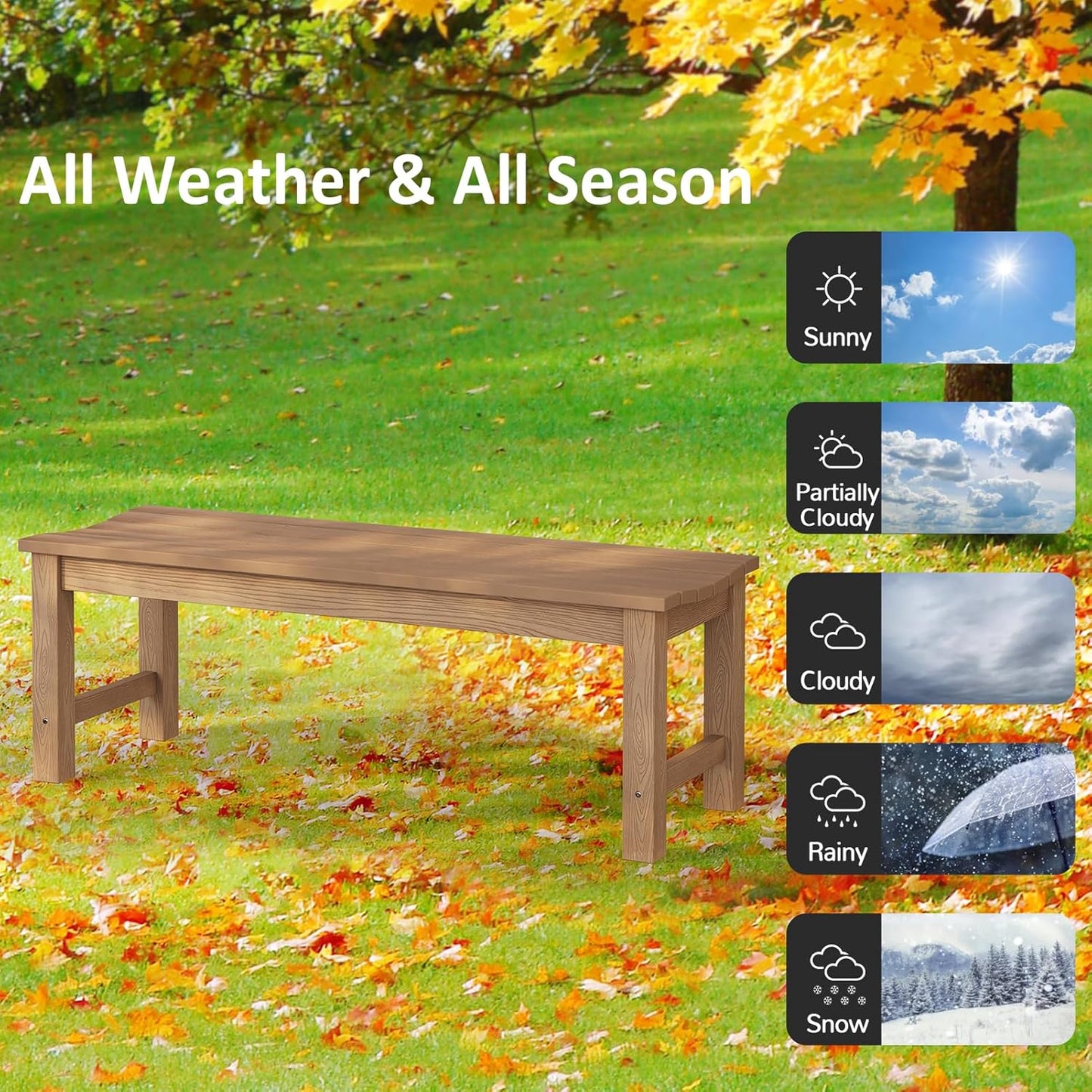 Outdoor Bench, 2-Person Patio Backless Bench Holds up to 800lbs, Weatherproof Garden Bench That Never Rot and Fade, Suit for Backyard, Porch, Patio, Deck and Entryway (Teak)