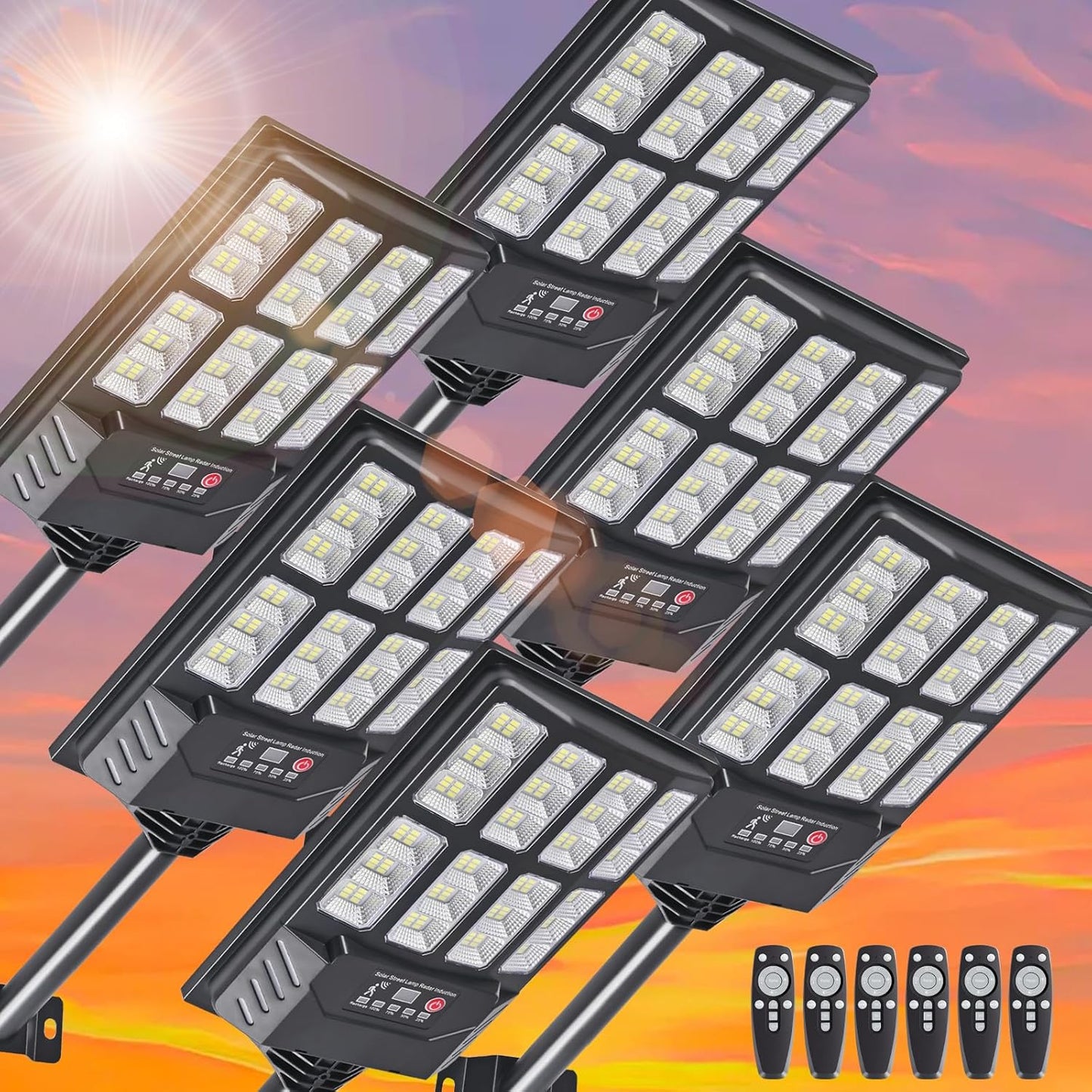 6PACK Solar Lights Outdoor Waterproof, 6500K Dusk to Dawn Solar Street Light Motion Sensor with Remote Control, LED Security Light for Outside Garden Yard Parking Lot, Outdoor Flood Lights