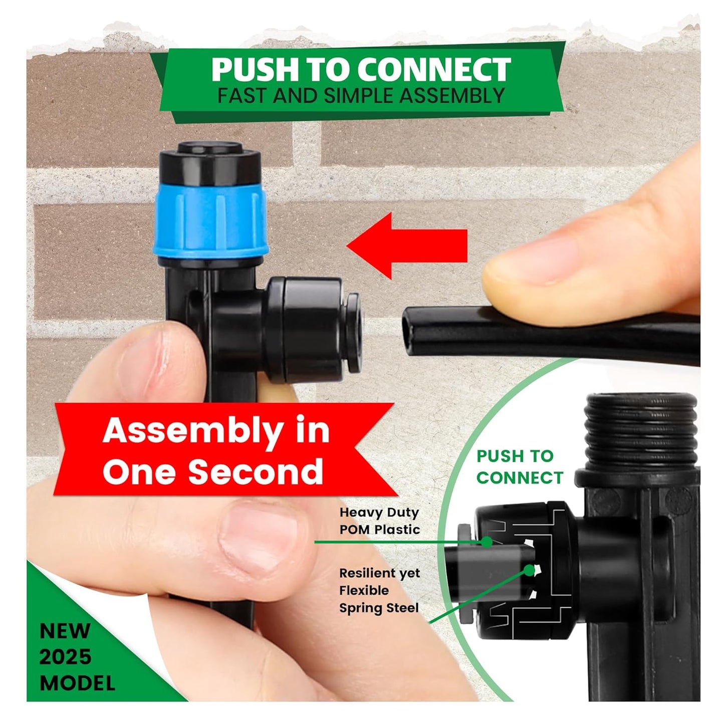 Bonviee 20-Pack Drip Irrigation Emitters, 1/4" Push-to-Connect Irrigation Stakes – Adjustable 360° Water Saving Garden Sprinklers for Potted Plants, Lawn, Vegetable Beds