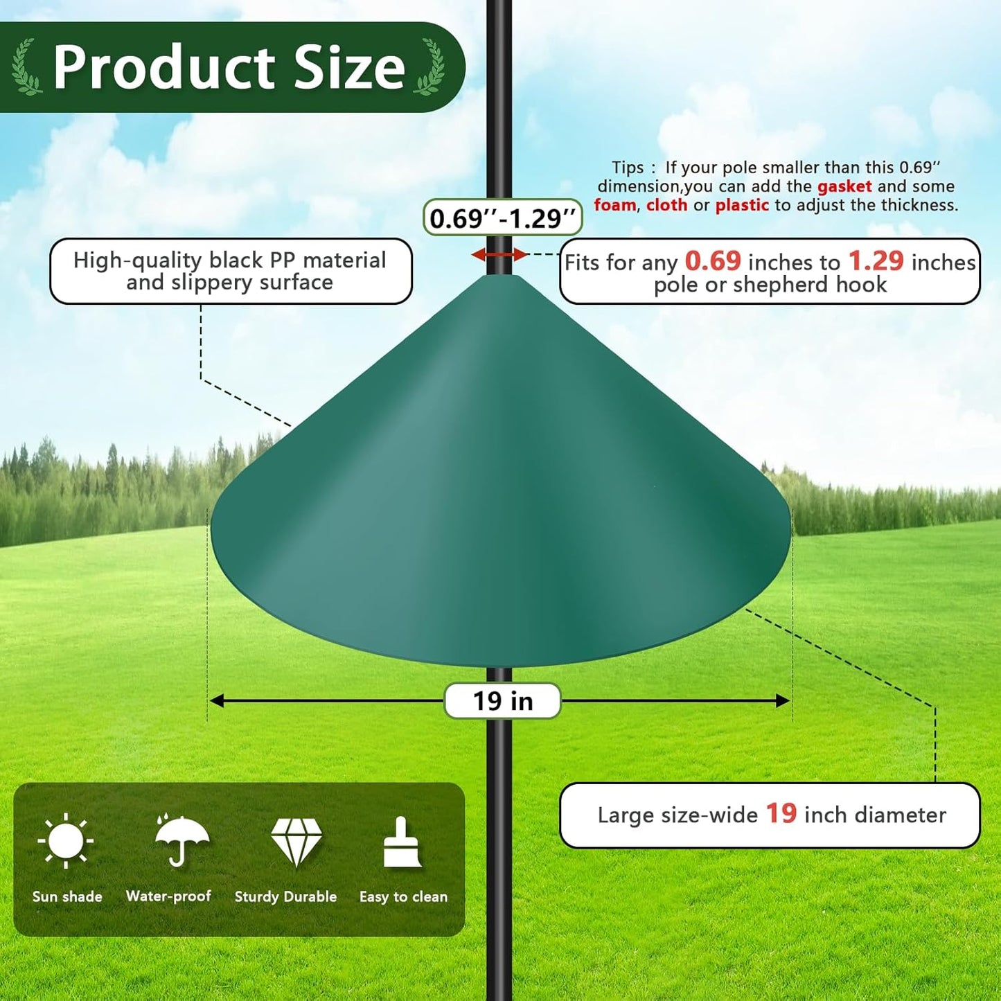 Gtongoko 19 Inch Squirrel Baffle for Bird Feeder Pole Squirrel Guards for Shepherds Hook Stopper for Bird Feeders Green 1 Pack