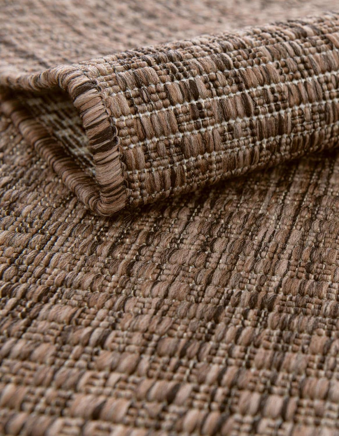 Unique Loom Outdoor Solid Collection Area Rug (2' x 8' Runner Light Brown/Ivory)