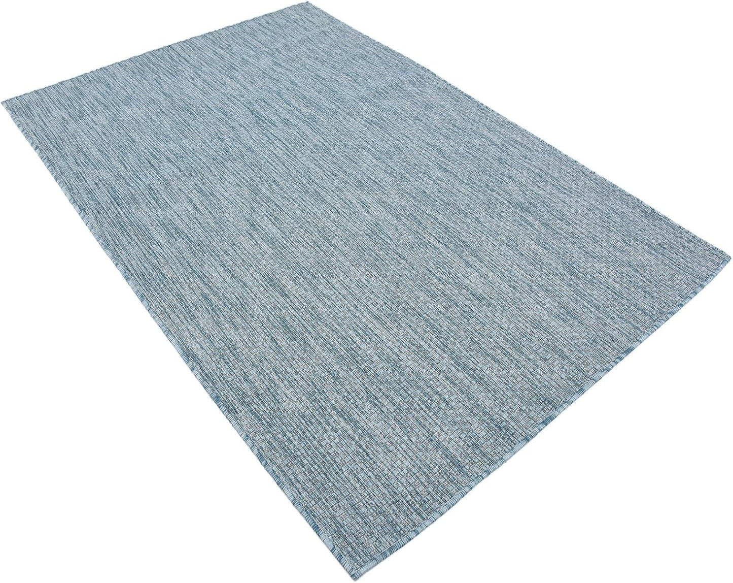Unique Loom Collection Casual Transitional Solid Heathered Indoor/Outdoor Flatweave Area Rug (4' 1" x 6' 1" Rectangle, Aquamarine/Ivory)