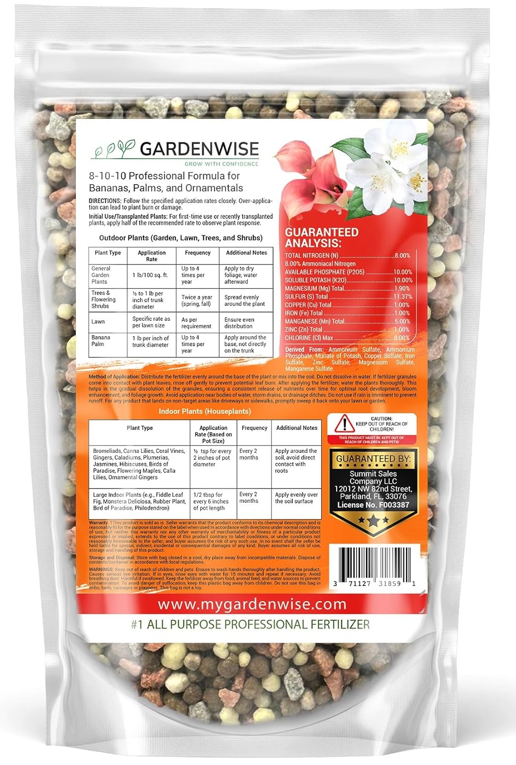 Elite 8-10-10 Professional Fertilizer for Banana, Flowering, and Fruit Trees, Ornamentals - Boosts Flowering & Fruiting - for Indoor & Outdoor Plants (1/2 Quart)