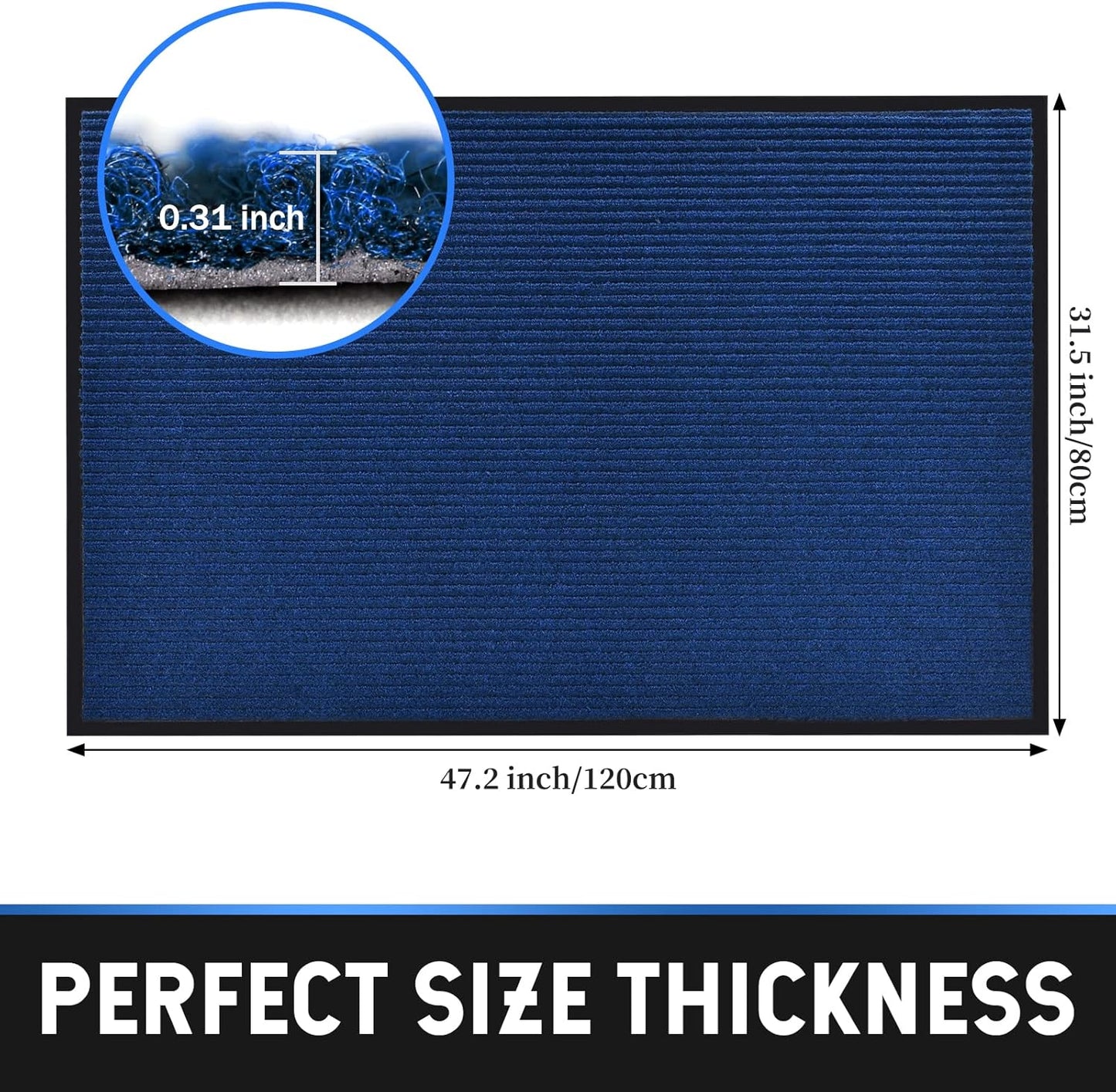 Heavy Duty Entrance Mats, Indoor and Outdoor Rubber Door Mat, Easy Clean Waterproof Anti-Slip Floor Doormat Rug, Low Profile Entrance Shoe Scraper for Entryway, Patio, Garage 47" x 31" Blue