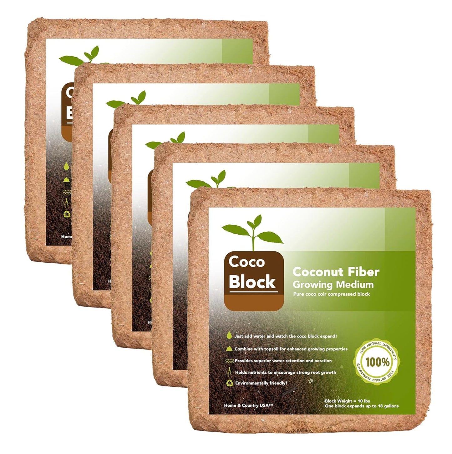 Home and Country Triple Washed Compressed Coco Coir Brick (50 LBS) - Coco Fiber is an Ideal Compost Starter for Your Home Garden. Coco Coir Bricks Provide Organic Alternative to Peat Moss for Plants.