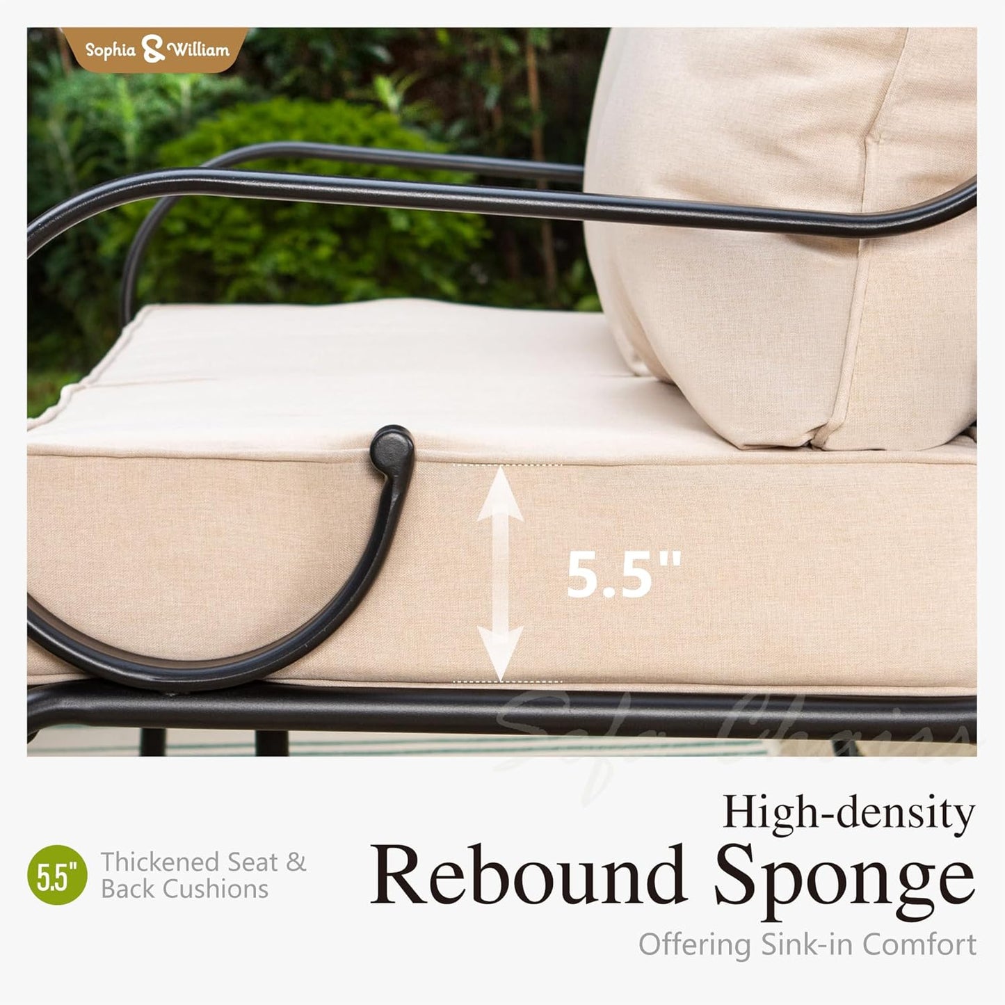 Sophia & William 5 Piece Outdoor Patio Furniture Set, Patio Conversation Sets 7 Seat with 3-seat Sofa x 1, Loveseat x 1, Cushioned Chair x 2, Metal Coffee Table x 1 for Backayrd Lawn, Beige