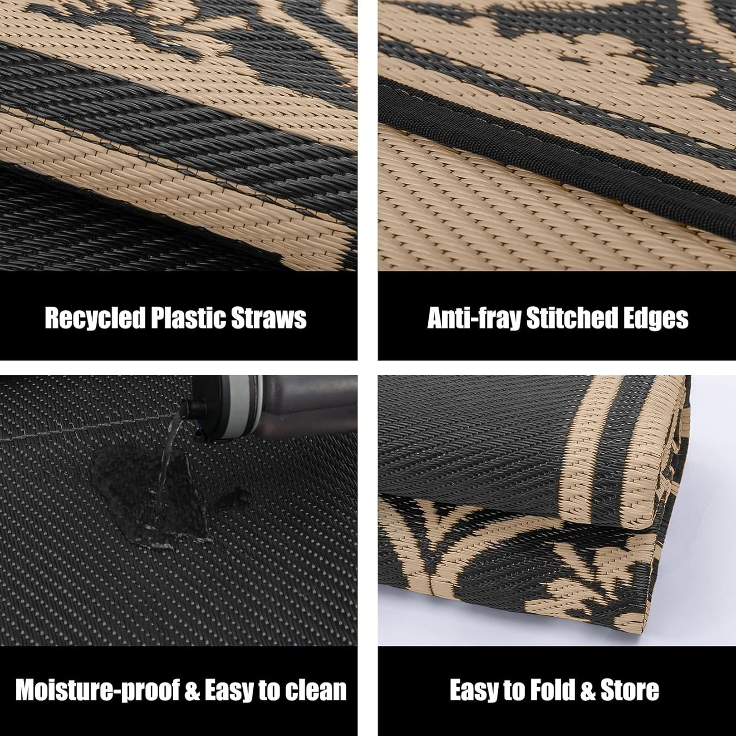Outdoor Rug 9x12 Patio Waterproof Mat Camping Carpet Outside Area Rug Reversible Brown Rugs for RV Deck Entryance Porch Picnic Balcony Beach