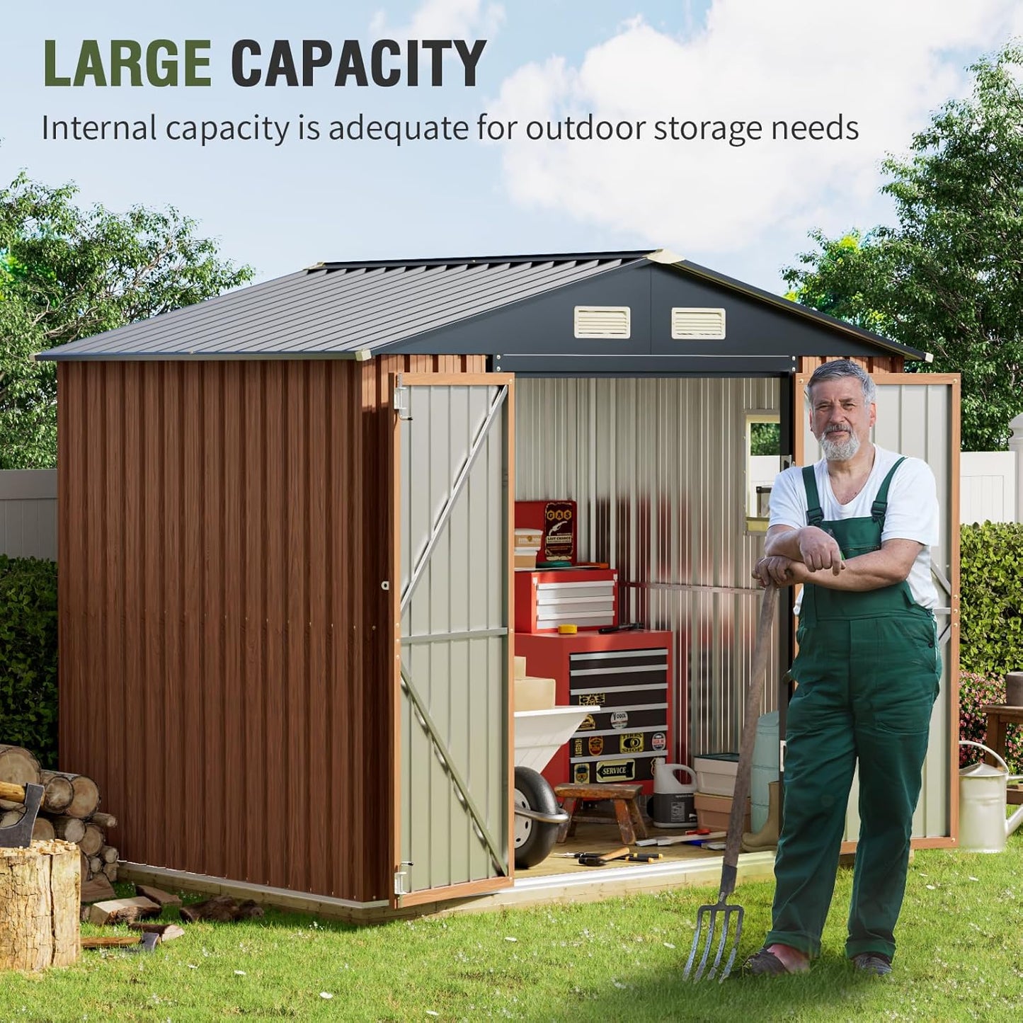 8x6 Ft Storage Shed, Large Outdoor Shed with Window, Lockable Doors, Outside Steel Shed for Garden, Backyard, Lawn, Patio Utility, Tool Storage