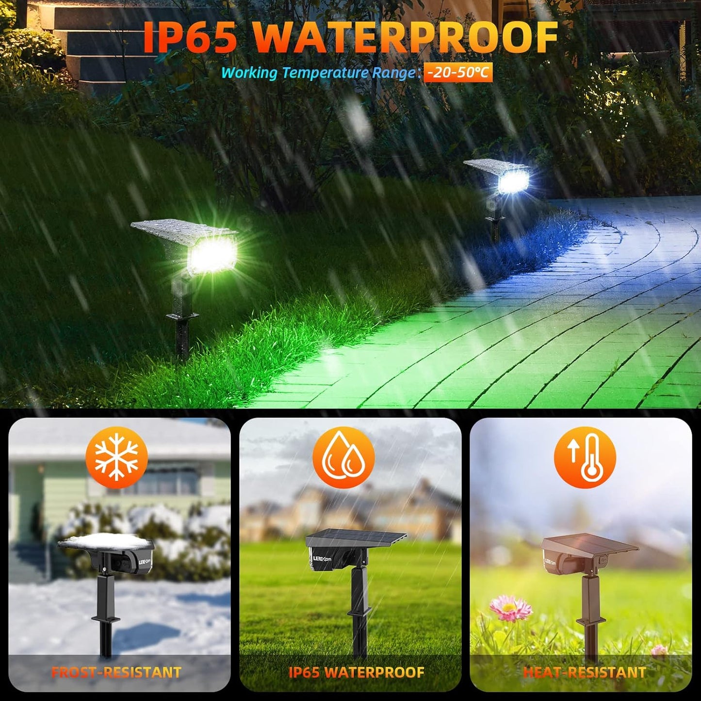 Color Solar Light Outdoor Waterproof Spotlights with 9 Light Modes, Color Changing Solar Outdoor Light for Decorate Festivals, Colored Spot Lights Auto On/Off, RGBW Landscape Lights