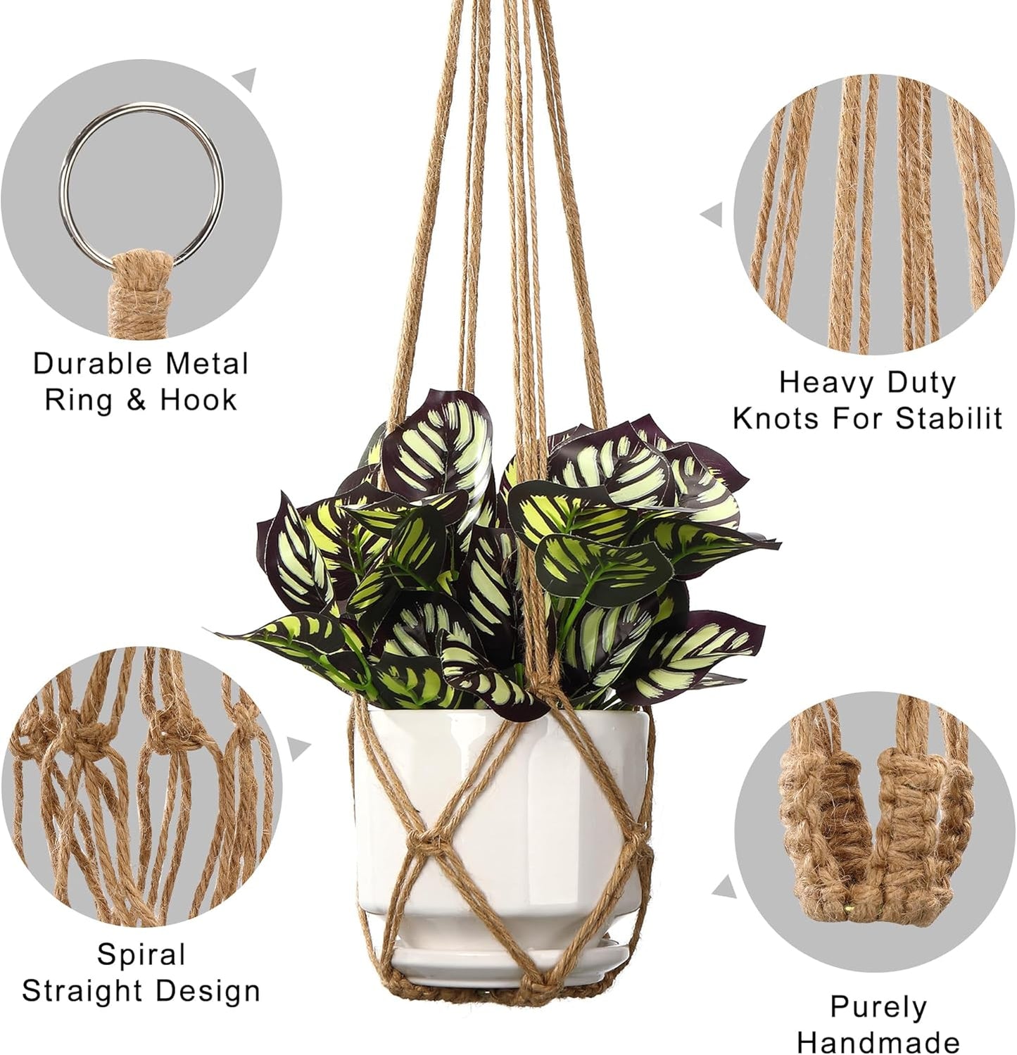 YIBOT 3 Pack Macrame Plant Hanger Indoor Hanging Planter Basket with 3 Hooks, 35"/29"/23" Hang Flower Pot Plant Holder for Indoor Outdoor Decorations, Brown (POTS NOT Included)