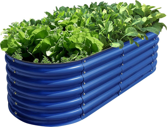 OLLE Galvanized Raised Garden Beds, 12-in-1 Metal Outdoor Plant Boxes for Vegetables, Cobalt Blue 17" Tall