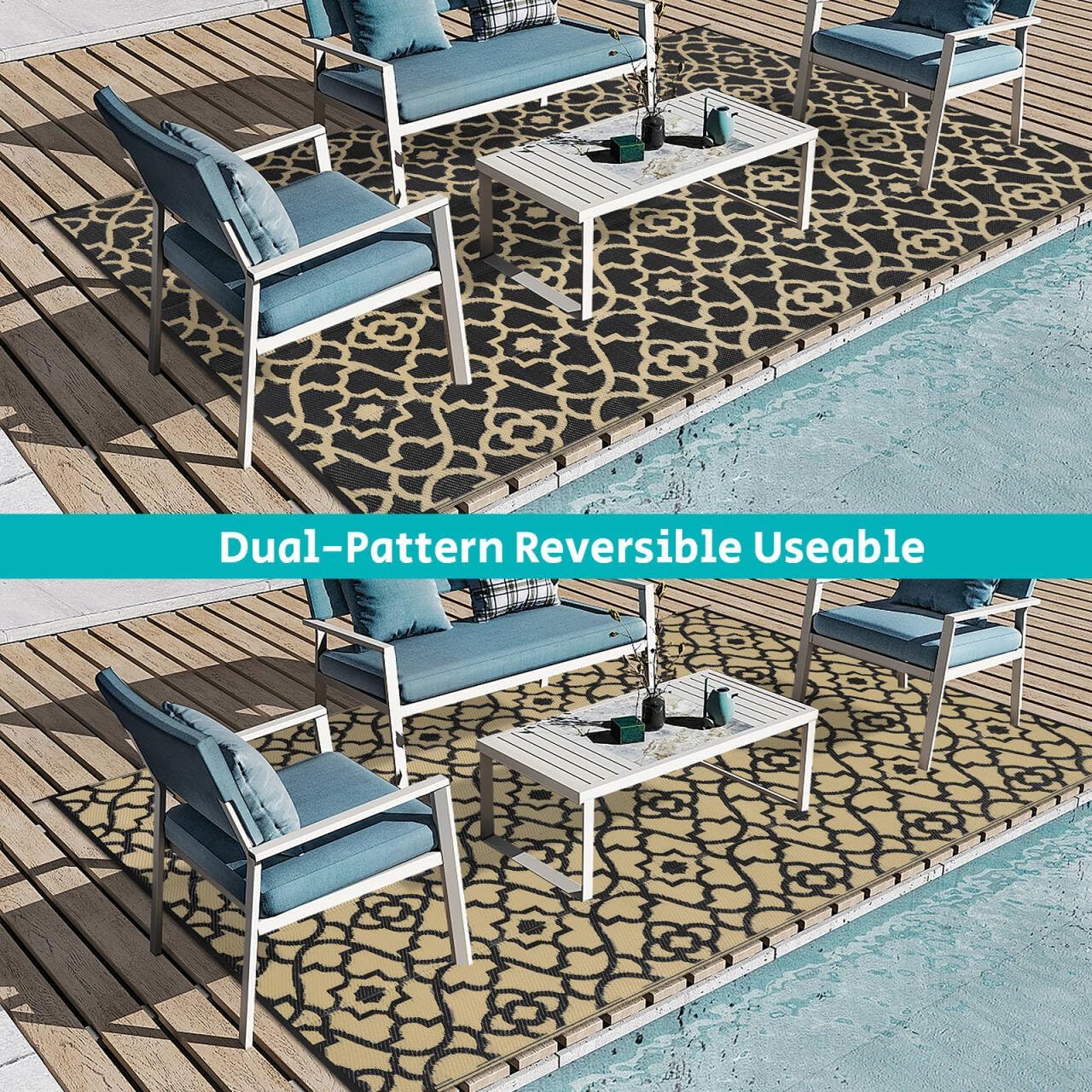 HEBE Outdoor Rug Waterproof 5x8, Reversible Plastic Straw Rug RV Camping Rug, Indoor Outdoor Patio Mat Clearance, Outside Carpet for Porch,Deck,Camper,Balcony,Backyard,Picnic