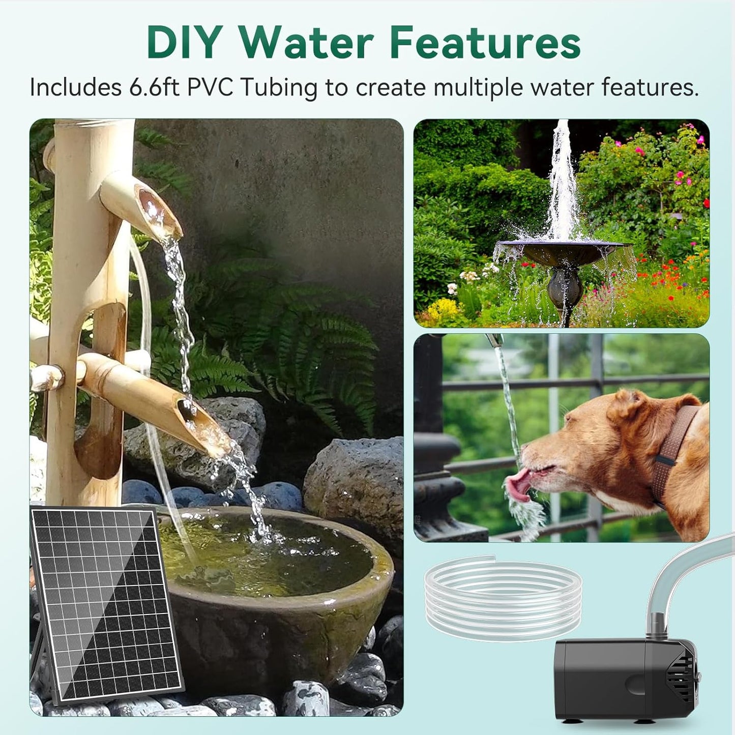 Antfraer Solar Pond Pump, 25W Solar Fountain Pump 410GPH Flow Adjustable with 16.5FT Cord/6.6FT PVC Tubing for Fish Pond Pool Garden Waterfall Hydroponics DIY Water Features