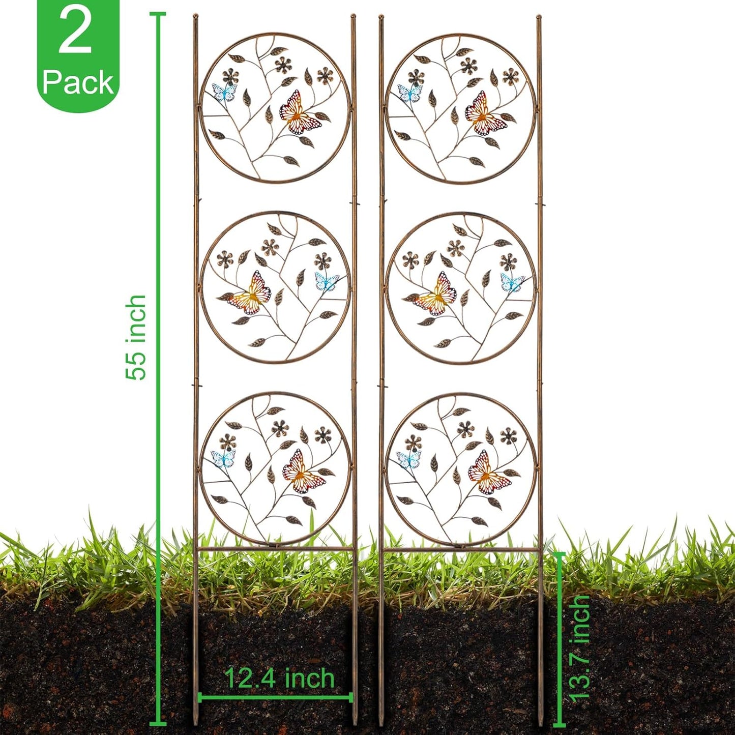 Set of 2 Butterfly Metal Garden Trellis for Climbing Plants, Decorative Vegetables Flowers Vine Trellis for Outdoor Patio 55'' H x 12.4'' W