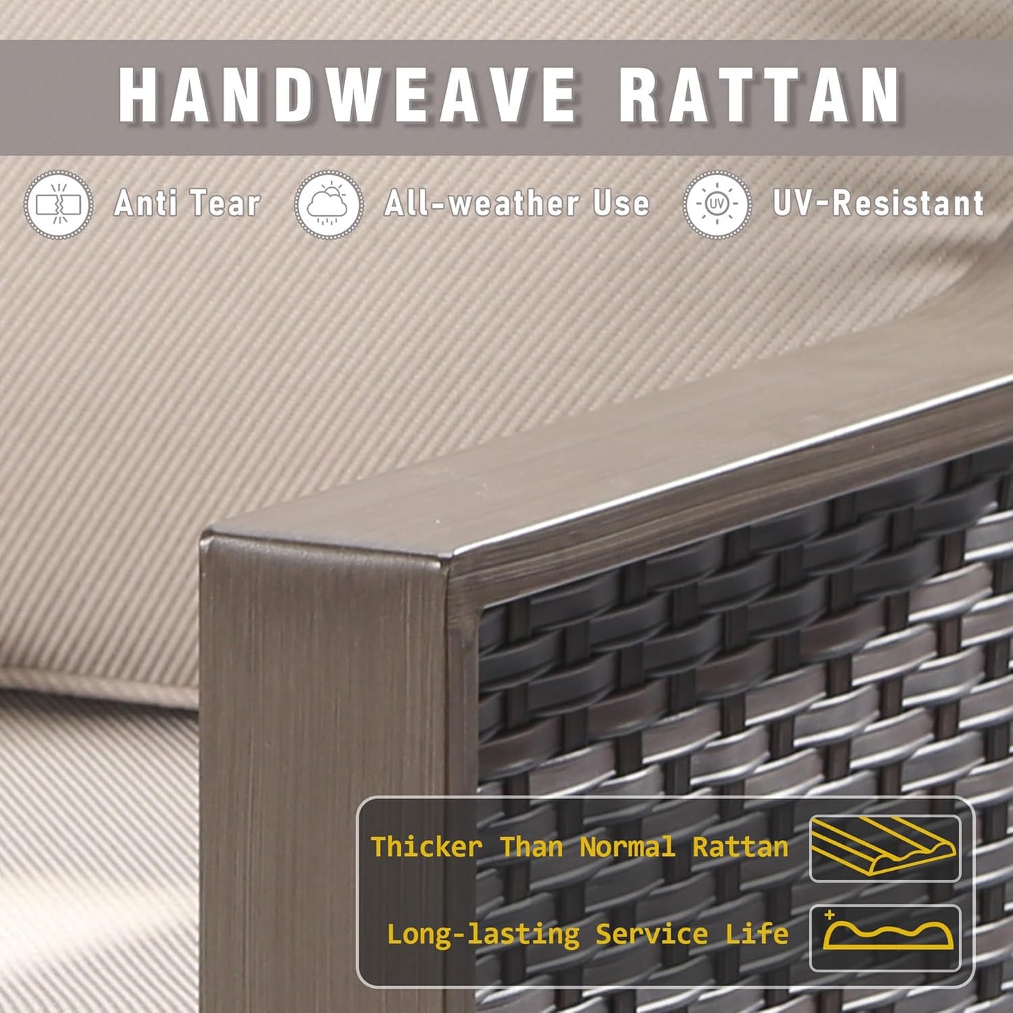 3 Piece Wicker Patio Conversation Set, All-Weather Use Outdoor Wicker Sofa with 2 PE Rattan Swivel Chair, Removable Water-Resistant Cushion, Ideal for Porch, Backyard, Balcony, Poolside, Beige