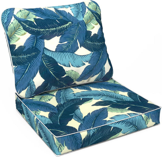 LVTXIII Outdoor Deep Seat Cushion 22"x22"x4" Patio Seat and Back Cushion Set Seasonal Chair Cushion for Dining Arm Chairs, Wicker Chairs and Garden Furniture Decoration, Swaying Palms Blue